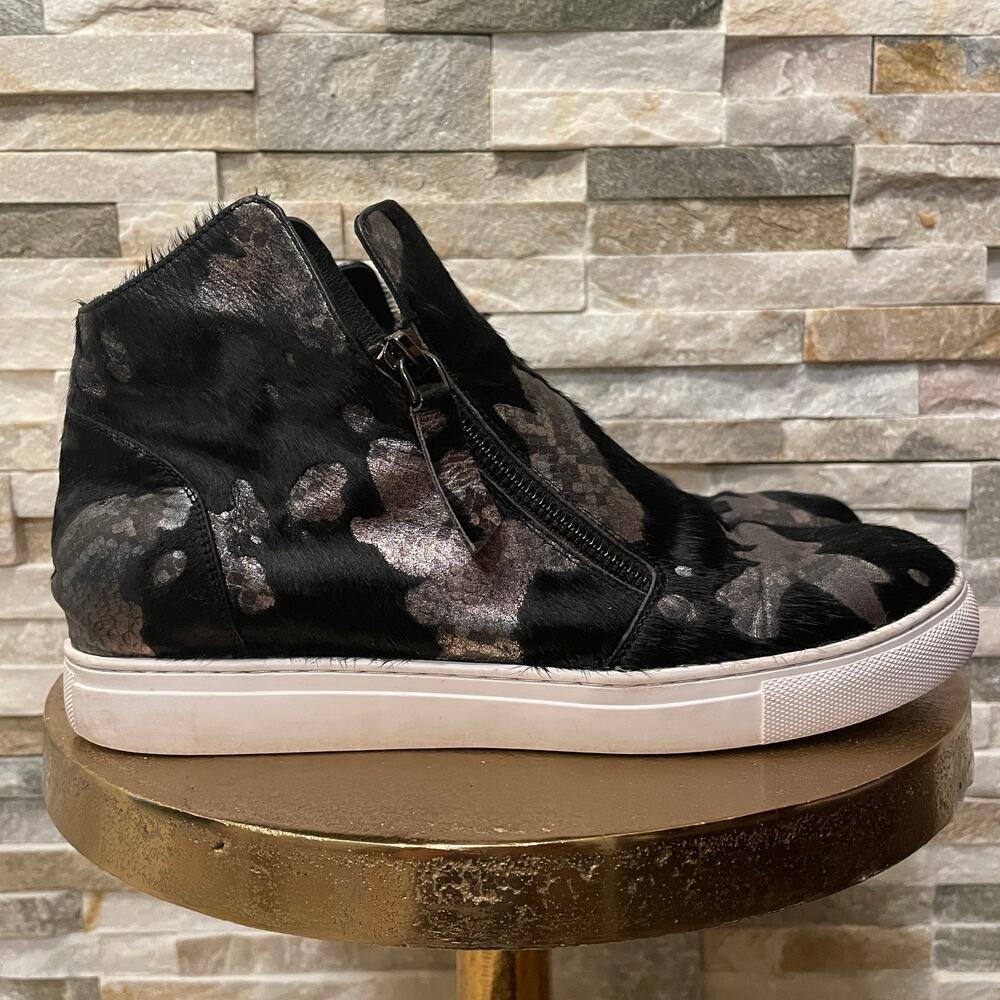 ALL BLACK Calf Hair High Top Sneakers 40 | Anthropologie Black Silver Streetwear